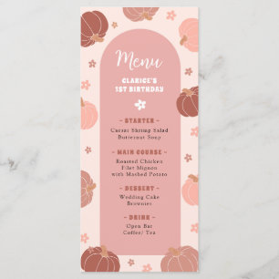 Menu de premier anniversaire Boho Pink Retro Pumpk