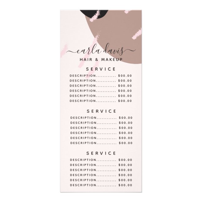 Menu de prix d'artiste maquilleuse élégant abstrai (Devant)