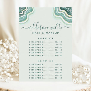 Menu de prix de service de géode d'agate pailletée