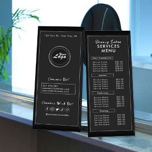 Menu de prix des services argentés minimalistes no