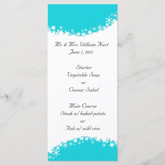 Menu de réception Aqua et White Snowflake (Devant)