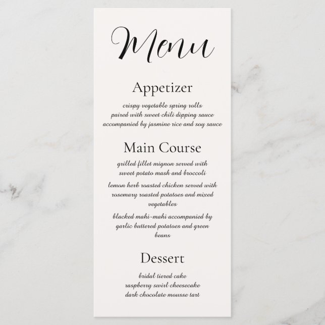 Menu de réception Beige Elégance (Devant)