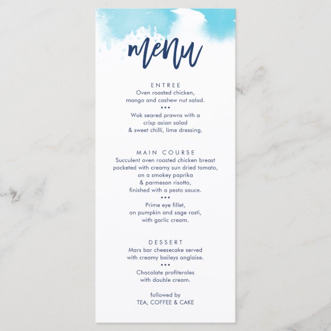 MENU DE RÉCEPTION DE MARIAGE aquarelle bleu aqua m (Devant)