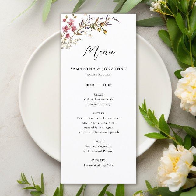 Menu de réception de mariage aux fleurs sauvages d (Créateur téléchargé)