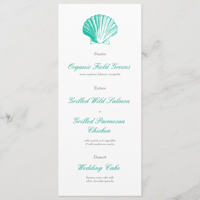 Menu de réception de mariage coquillage Aqua foncé (Devant)