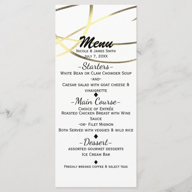 Menu de réception de mariage de couleur or faux fe (Devant)