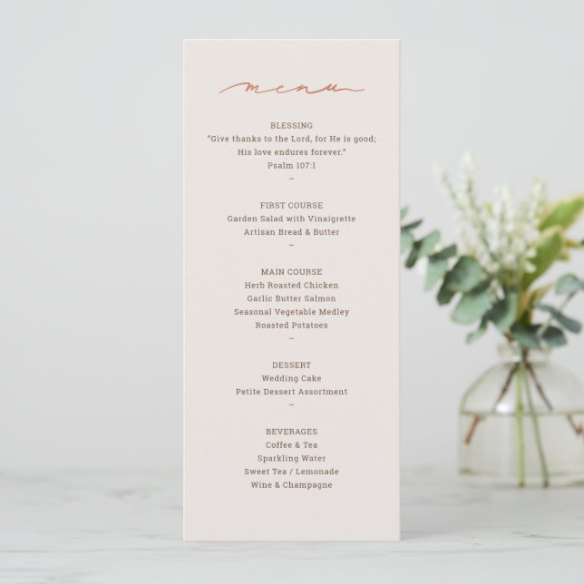 Menu de réception de mariage écrit à la main (Debout devant)