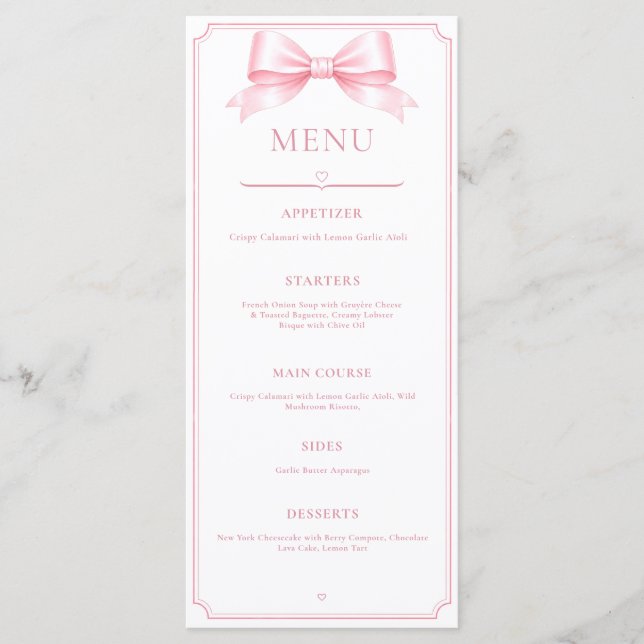 Menu de réception de mariage élégant et rose modif (Devant)