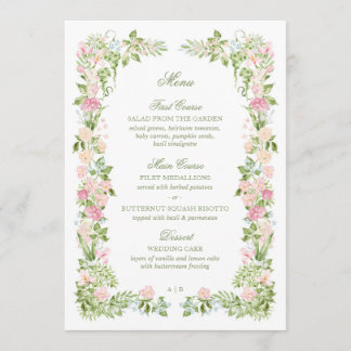 Menu de réception de mariage floral à l'aquarelle 
