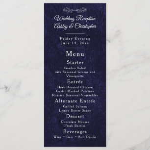 Menu de réception de mariage Navy Blue White Scrip
