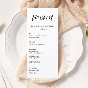 Menu de réception de mariage noir et blanc écritur