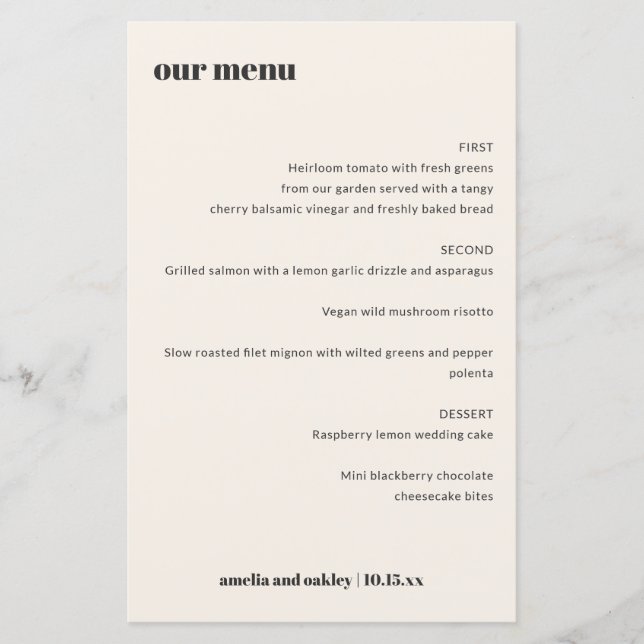 Menu de réception de mariage rétro gras en ivoire (Devant)