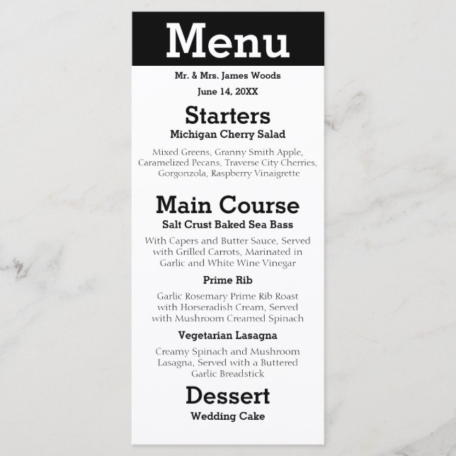 Menu de réception du couple silhouette moderne (Devant)