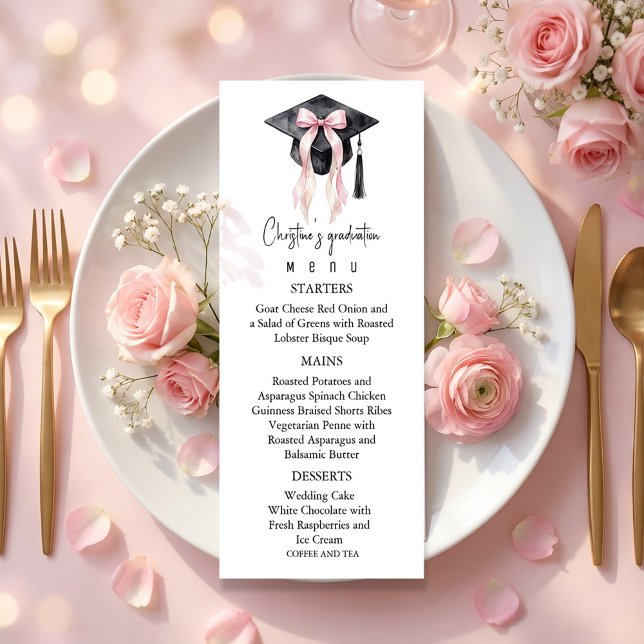 Menu de remise de diplôme romantique pour elle (Romantic Graduation Menu For Her #menu #dinner #pinkbow #graduationmenu #graduationmenuforher #chick)