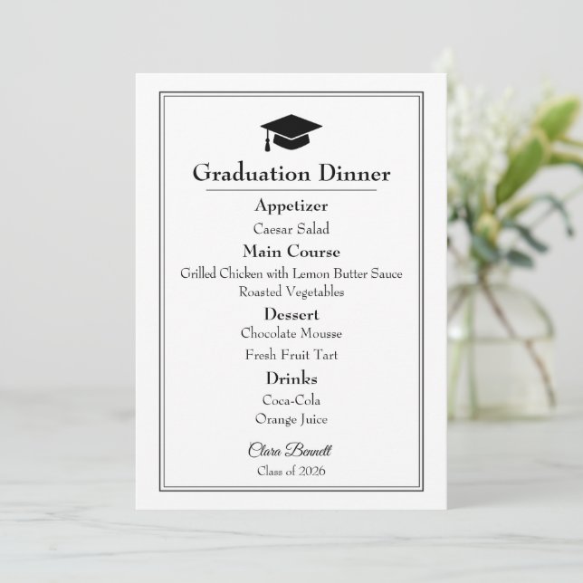 Menu de remise des diplômes 2026 noir et blanc élé (Debout devant)