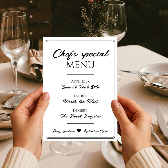 Menu de restaurant amusant pour l'annonce de gross (Fun Restaurant Menu Pregnancy Announcement)