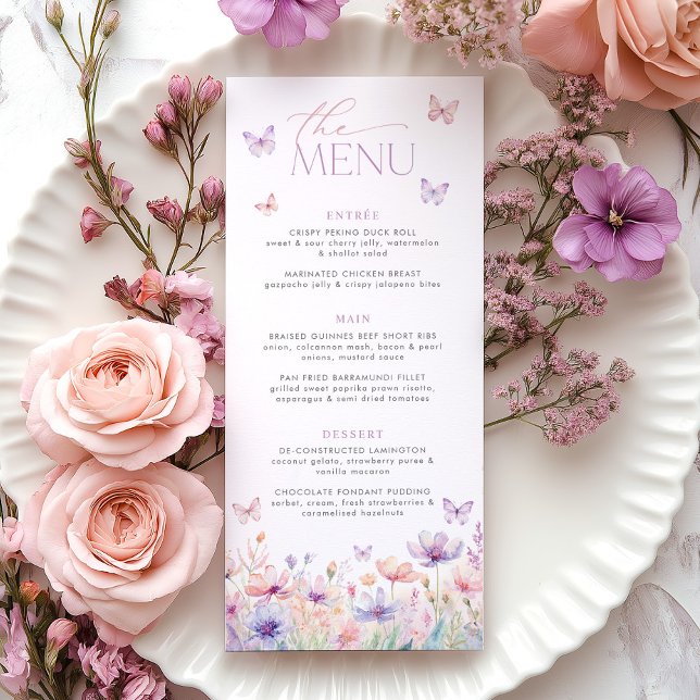 Menu de Salle de Réception de Mariage Pastel Papil (Here's to a lifetime of butterflies! Pastel floral butterfly Bridal Shower menu)