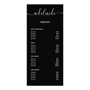 Menu de service Liste de prix minimaliste Black St