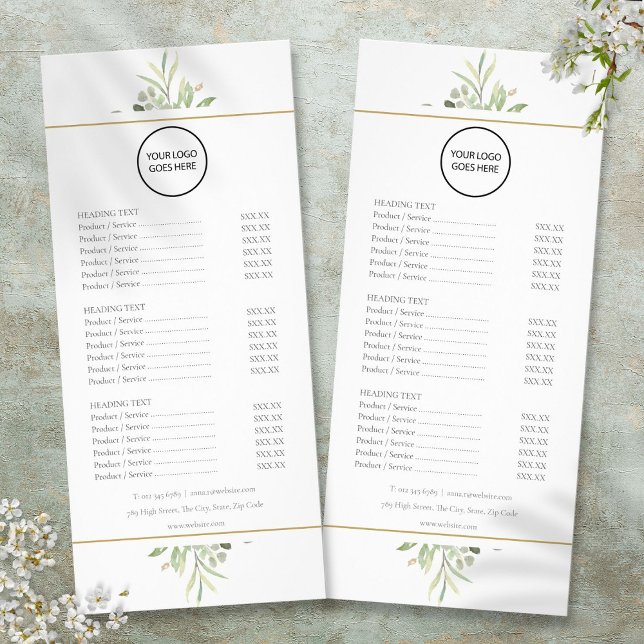Menu de service recto verso avec logo personnalisé (Custom Logo Greenery 2 Sided Service Menu)