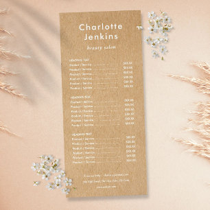 Menu de services de salon Kraft rustique minimalis