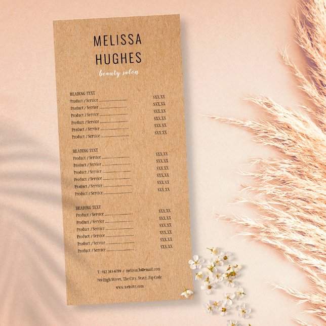 Menu de services de salon Kraft rustique moderne s (Créateur téléchargé)