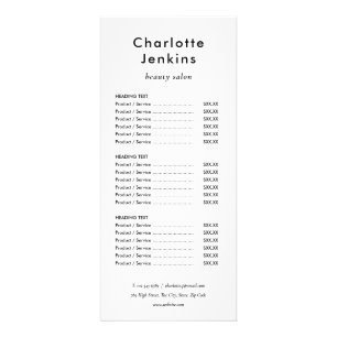 Menu de services de salon minimaliste moderne