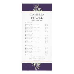 Menu de services du salon de verdure Gold Purple