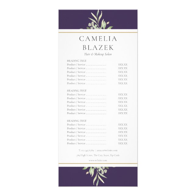 Menu de services du salon de verdure Gold Purple (Devant)