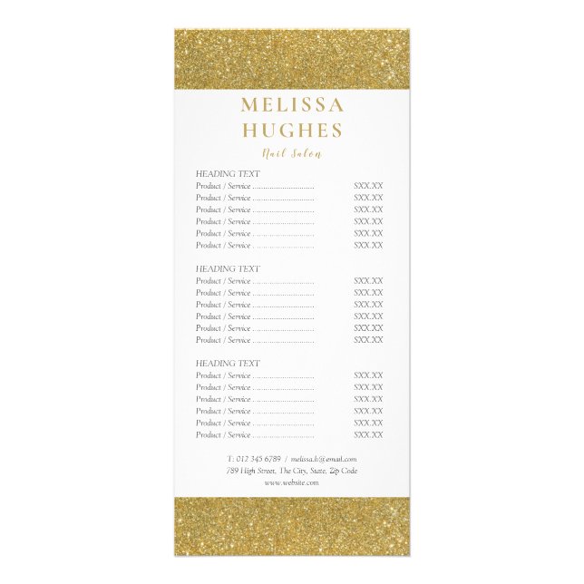 Menu de services du salon Gold Glitter (Devant)