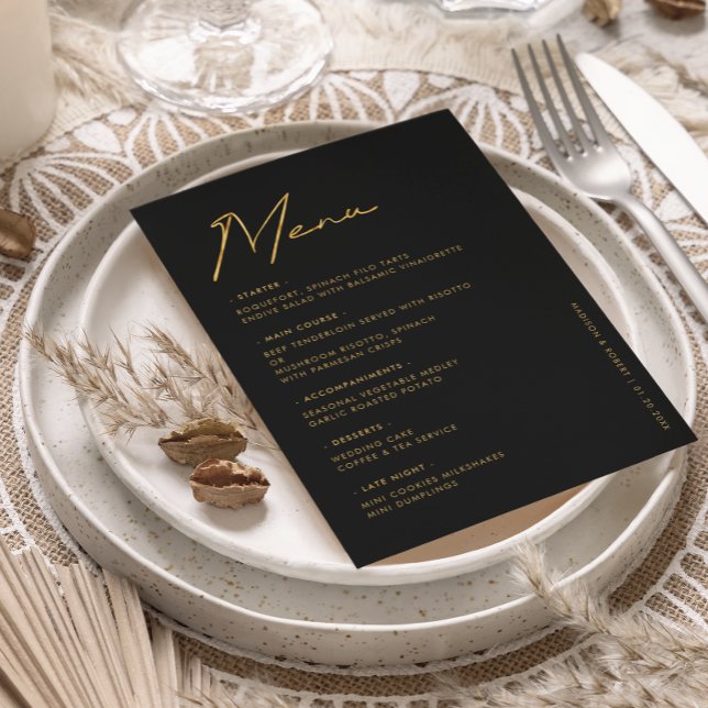 Menu de table de mariage à typographie moderne Or  (Créateur téléchargé)