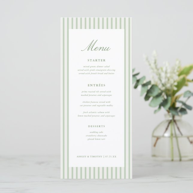 Menu de table de mariage classique aux rayures ver (Debout devant)