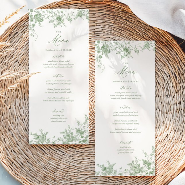 Menu de table de mariage floral toile vert classiq (Créateur téléchargé)
