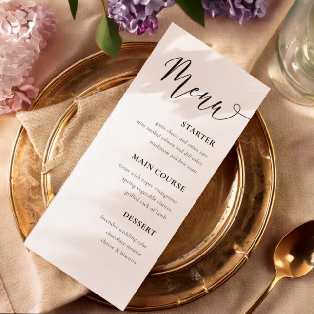 Menu de table de mariage simple noir et blanc (Créateur téléchargé)