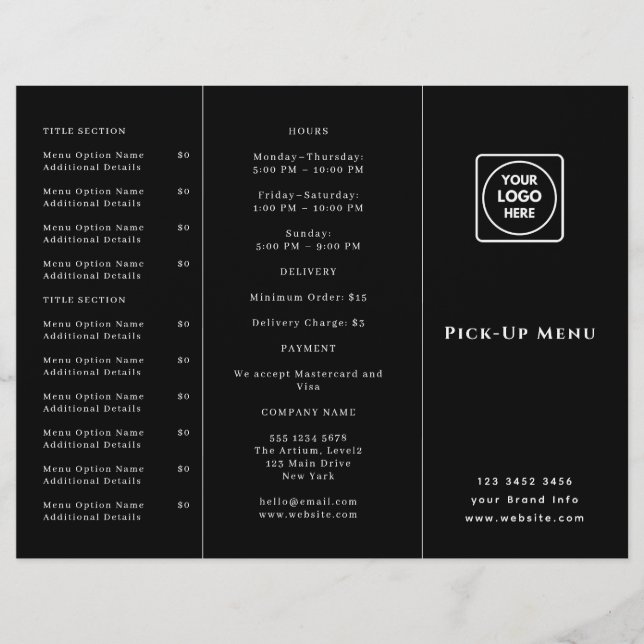 Menu de takeaway avec logo noir | Menu personnalis (Devant)