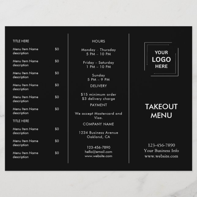 Menu de takeout de restaurant avec logo d'entrepri (Devant)