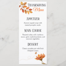 Menu de Thanksgiving à feuillage automnal aquarell