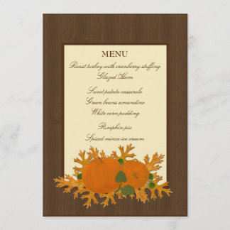 Menu de thanksgiving de citrouilles et de feuille