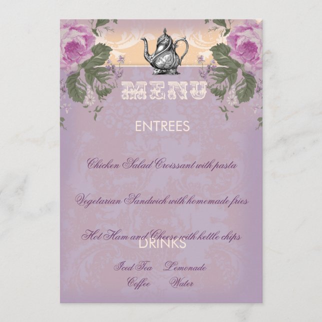 Menu de thé de mariage vintage GC (Devant)