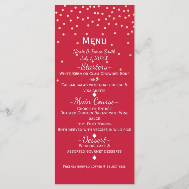 Menu de vacances aux points de confettis dorés et  (Devant)