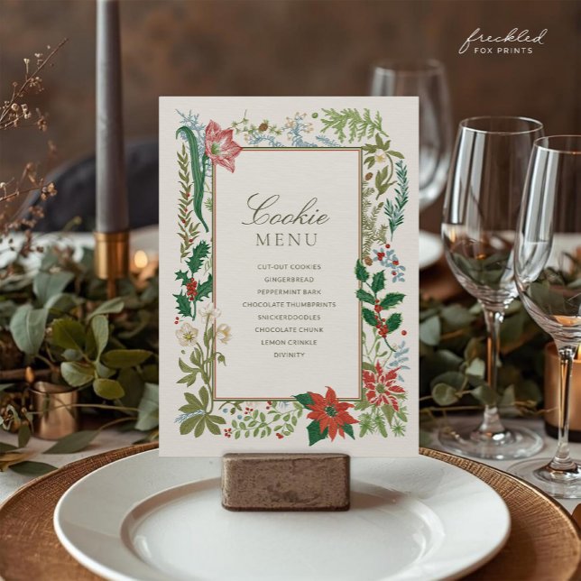 Menu d'échange de biscuits de Noël botanique vinta (Vintage Botanical Christmas Cookie Exchange Menu)
