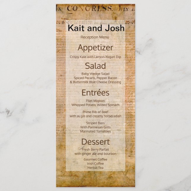 Menu Déclaration d'indépendance 📜 Parchmen des USA (Devant)