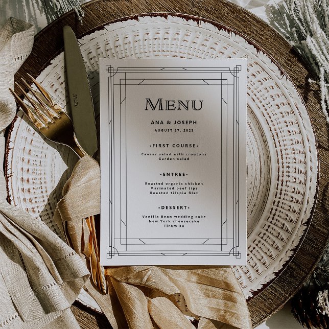Menu Déco moderne | Élégant Mariage noir et blanc (Créateur téléchargé)