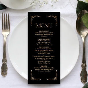 Menu Déco Moderne Mariage Élégant Noir et Or