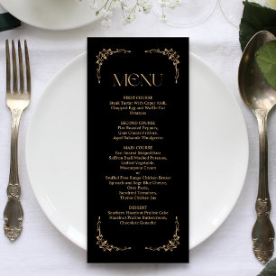 Menu Déco Moderne Mariage Élégant Noir et Or