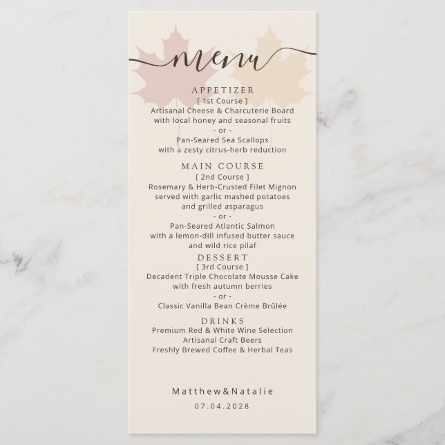 Menu Décoration de mariage Bohème feuille d'érable jaun (Devant)