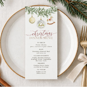 Menu Décoration de Noël en aquarelle pour le dîner de s