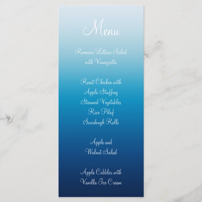 Menu Dégradé de bleu ciel et océan au bord de la mer (Devant)
