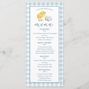 Menu Déjeuner de Pâques au gingham bleu avec poussin et