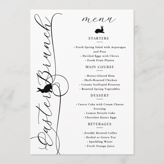 Menu Déjeuner de Pâques aux élégants tourbillons noirs  (Devant)