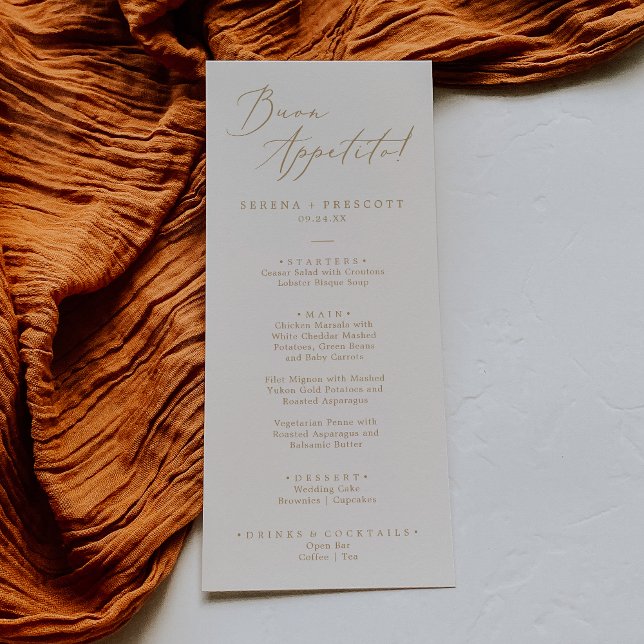 Menu Delicate Gold Calligraphy Cream Buon Appetito (Créateur téléchargé)